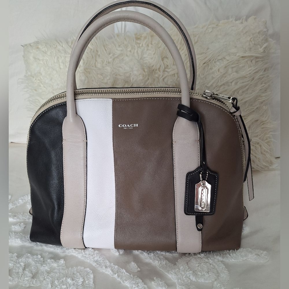 Coach Color Block Black, White, Brown, Leather Purse, Bowling Bag - Picture 4 of 16